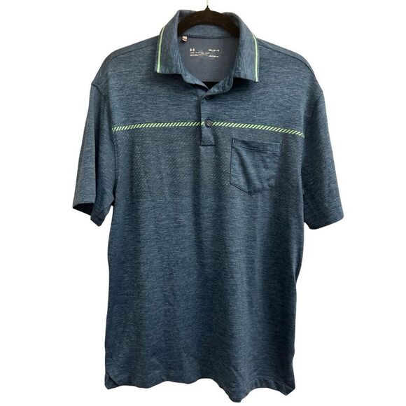 Under Armor Men's Heatgear Polo Shirt sz M teal blue Space dye Golf Stretch Comf - Picture 2 of 8